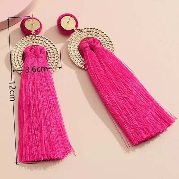๐NWT Pink Golden Tassel Ladies Earrings - Picture 4 of 6